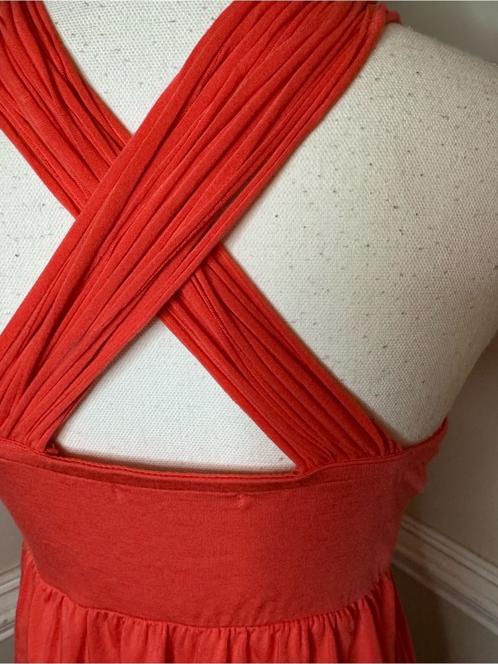 Boston Proper Bright Coral Knit Top w/ Beading and Fringe Size S Like New - Picture 4 of 6